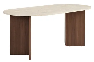 Dano Ovalt Matbord 180x90 cm med Travertin- och Valnötsutseende - Beige - Möbler - Matplats - Matbord & köksbord