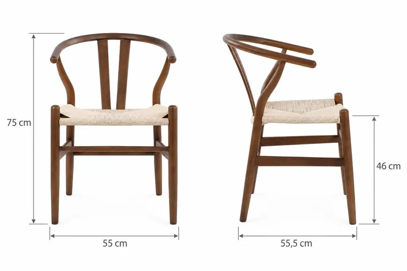 Dastoori Karmstol Matstol med Armstöd i Bokträ med Valnötsutseende med flätad sits - Ljusbeige - Möbler - Matplats - Matstol & köksstol