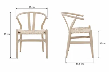 Dastoori Karmstol Matstol med Armstöd i Bokträ med Vitlaserad Ek-utseende med Flätad Sits - Beige - Möbler - Matplats - Matstol & köksstol