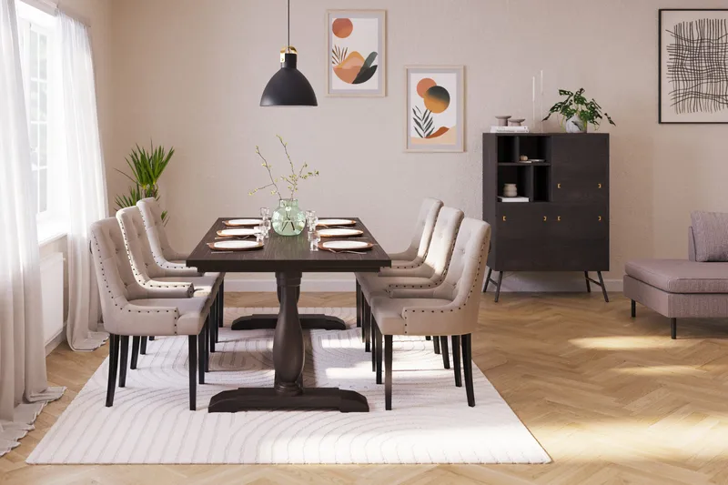 Dijon Matgrupp 200 cm med 6 Viktoria Matstolar - Brun - Möbler - Matplats - Matgrupp & matbord med stolar