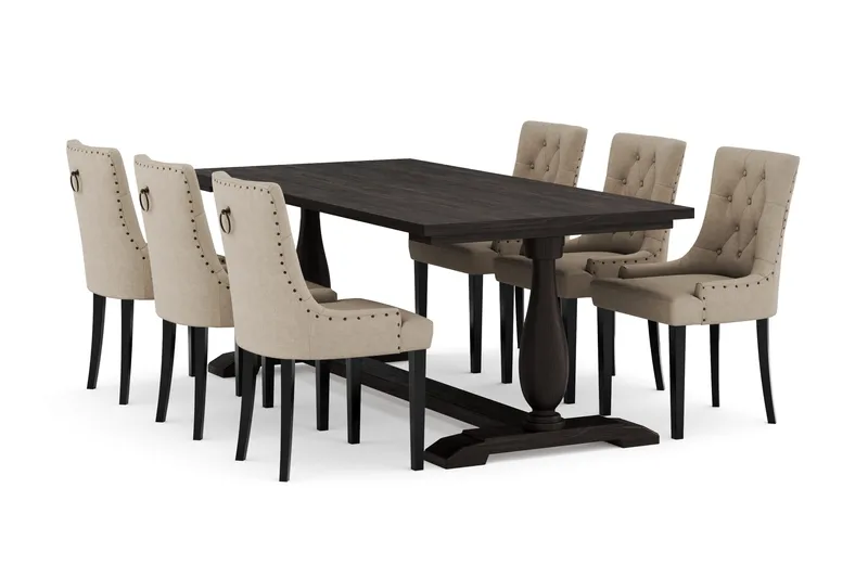 Dijon Matgrupp 200 cm med 6 Viktoria Matstolar - Brun - Möbler - Matplats - Matgrupp & matbord med stolar