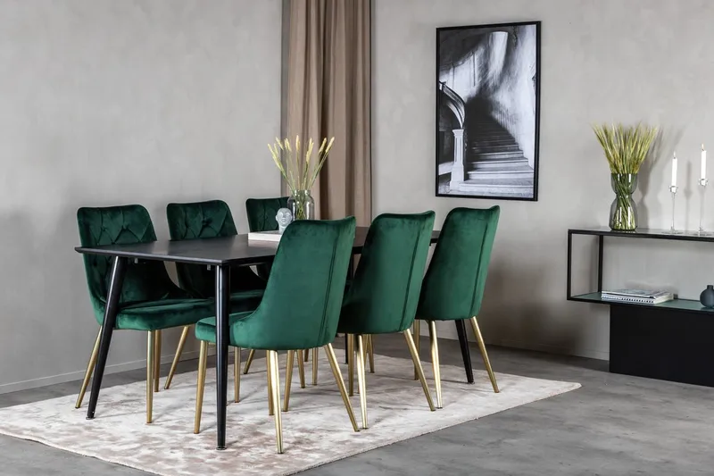 Dipp Matbord 180 cm med 6 Velvet Deluxe Sammetsstol