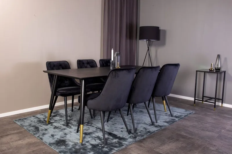 Dipp Matbord 180 cm med 6 Velvet Deluxe Sammetstol