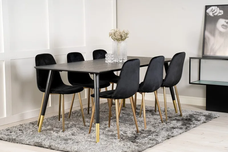 Dipp Matbord 180 cm med 6 Polar Köksstol Sammet