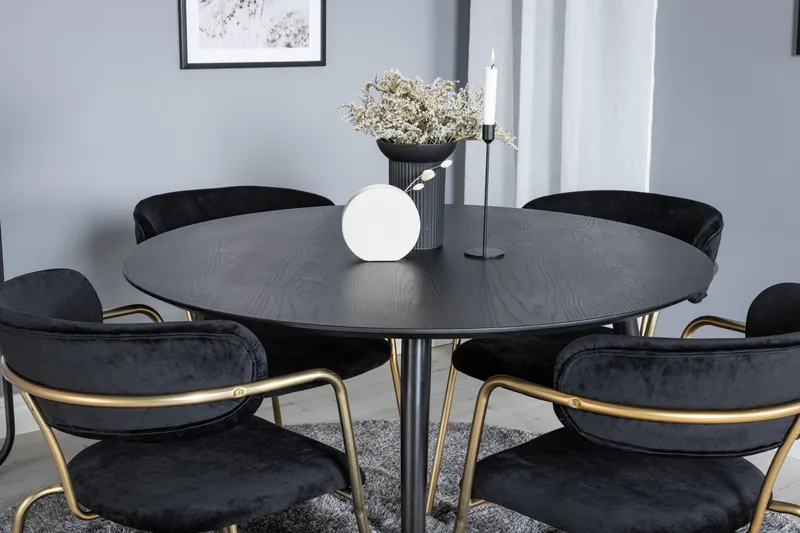 Dipp Matgrupp 115 cm Rund med 4 Arrow stolar - Svart/Guld - Möbler - Matplats - Matgrupp & matbord med stolar