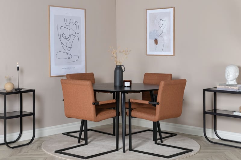 Dipp Matgrupp 115 cm Rund med 4 Art stolar - Svart - Möbler - Matplats - Matgrupp & matbord med stolar