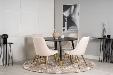 Dipp Matgrupp 115 cm Rund med 4 Velvet Deluxe stolar - Beige - Möbler - Matplats - Matgrupp & matbord med stolar