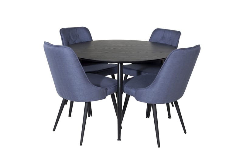 Dipp Matgrupp 115 cm Rund med 4 Velvet Deluxe stolar, Svart
