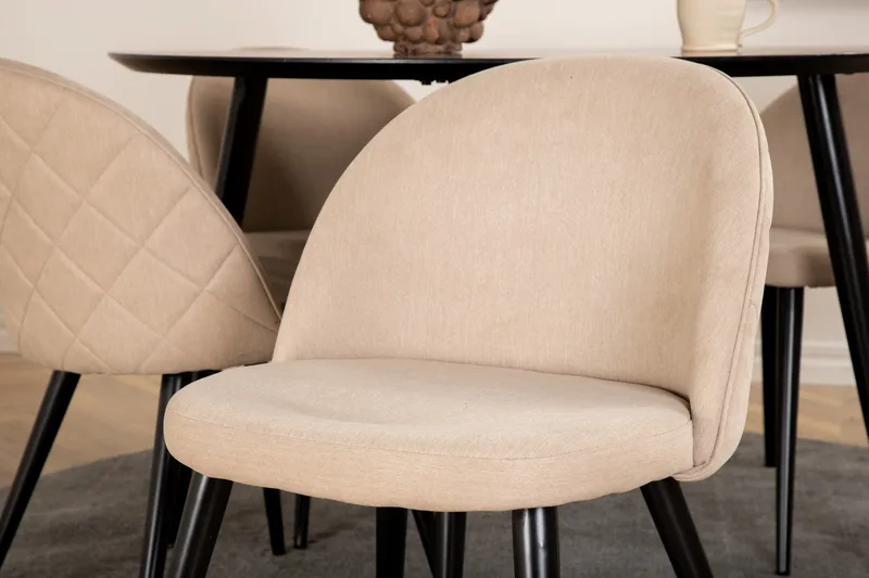 Dipp Matgrupp 115 cm Rund med 4 Velvet stolar - Beige - Möbler - Matplats - Matgrupp & matbord med stolar