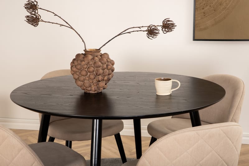 Dipp Matgrupp 115 cm Rund med 4 Velvet stolar - Beige - Möbler - Matplats - Matgrupp & matbord med stolar