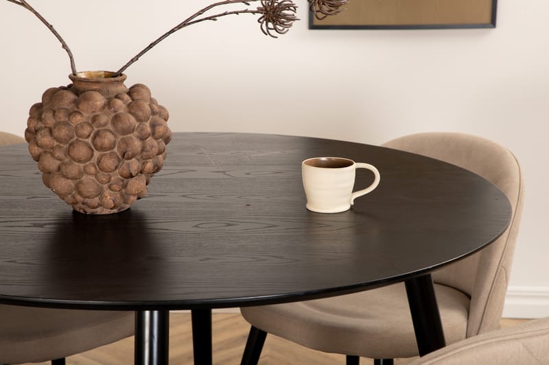 Dipp Matgrupp 115 cm Rund med 4 Velvet stolar - Beige - Möbler - Matplats - Matgrupp & matbord med stolar