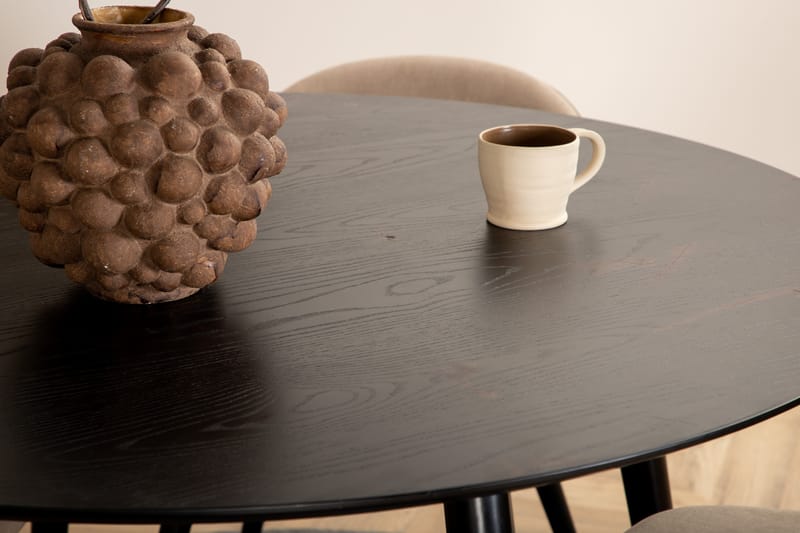 Dipp Matgrupp 115 cm Rund med 4 Velvet stolar - Beige - Möbler - Matplats - Matgrupp & matbord med stolar