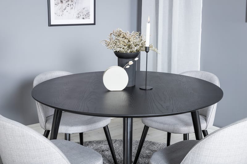Dipp Matgrupp 115 cm Rund med 4 Velvet Stolar - Svart - Möbler - Matplats - Matgrupp & matbord med stolar