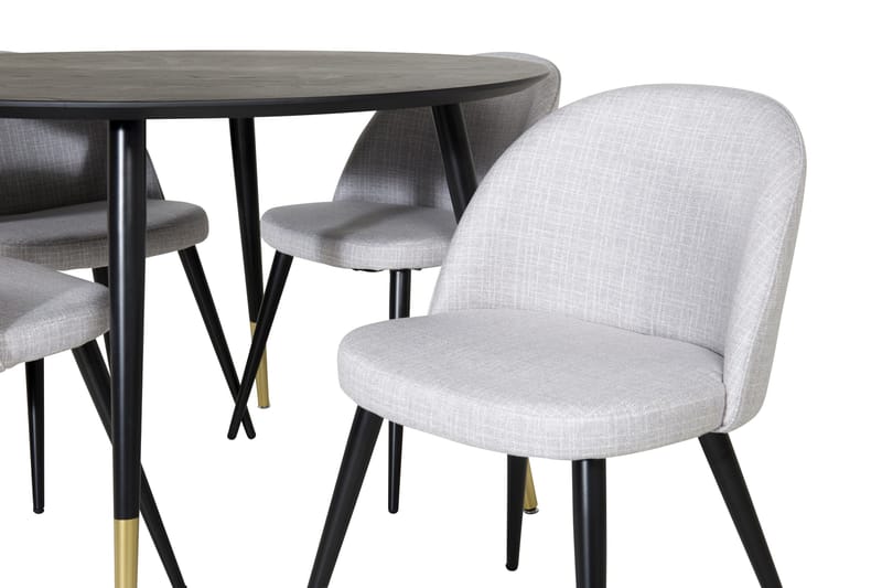 Dipp Matgrupp 115 cm Rund med 4 Velvet Stolar - Svart - Möbler - Matplats - Matgrupp & matbord med stolar