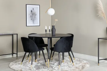 Dipp Matgrupp 115 cm Rund med 4 Velvet stolar - Svart/Guld - Möbler - Matplats - Matgrupp & matbord med stolar