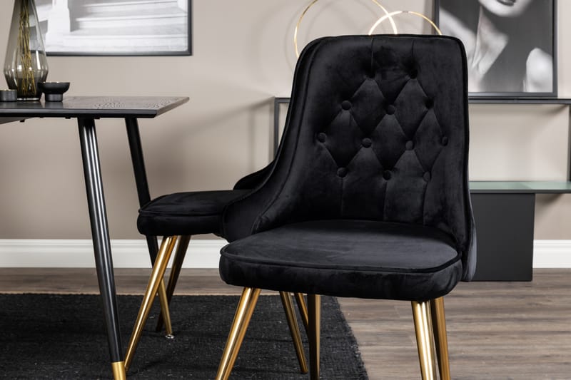 Dipp Matgrupp 120 cm Rund med 4 Velvet Deluxe stolar - Svart/Guld - Möbler - Matplats - Matgrupp & matbord med stolar