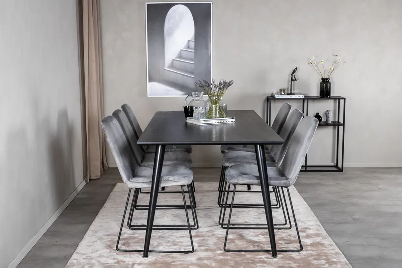 Dipp Matgrupp 180 cm Rektangulär med 6 Muce stolar - Svart - Möbler - Matplats - Matgrupp & matbord med stolar
