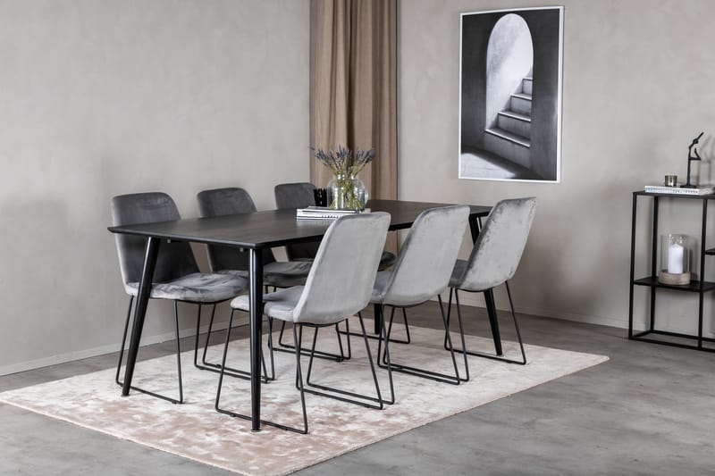 Dipp Matgrupp 180 cm Rektangulär med 6 Muce stolar - Svart - Möbler - Matplats - Matgrupp & matbord med stolar