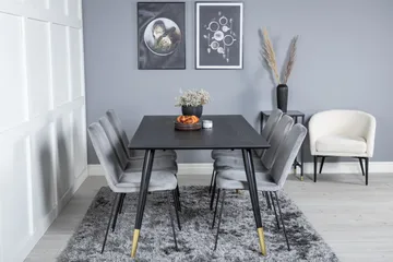 Dipp Matgrupp 180 cm Rektangulär med 6 Muce stolar - Svart/Guld - Möbler - Matplats - Matgrupp & matbord med stolar