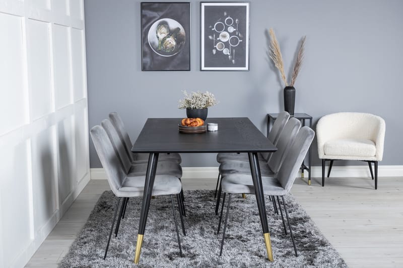 Dipp Matgrupp 180 cm Rektangulär med 6 Muce stolar - Svart/Guld - Möbler - Matplats - Matgrupp & matbord med stolar