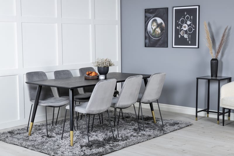 Dipp Matgrupp 180 cm Rektangulär med 6 Muce stolar - Svart/Guld - Möbler - Matplats - Matgrupp & matbord med stolar