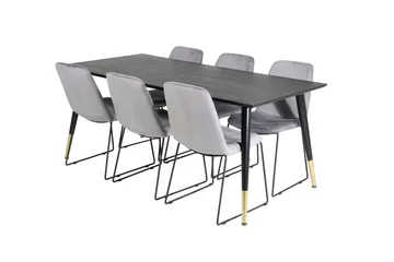 Dipp Matgrupp 180 cm Rektangulär med 6 Muce stolar - Svart/Guld - Möbler - Matplats - Matgrupp & matbord med stolar