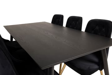 Dipp Matgrupp 180 cm Rektangulär med 6 Velvet Deluxe stolar - Svart/Guld - Möbler - Matplats - Matgrupp & matbord med stolar