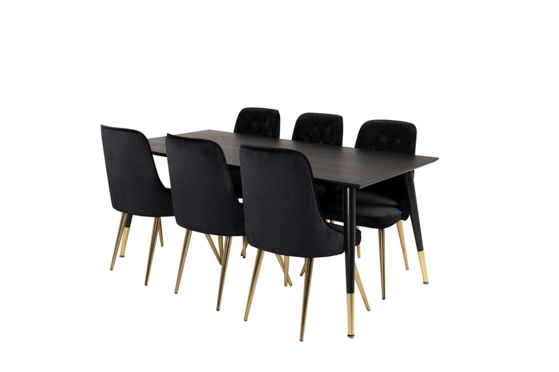 Dipp Matgrupp 180 cm Rektangulär med 6 Velvet Deluxe stolar - Svart/Guld - Möbler - Matplats - Matgrupp & matbord med stolar