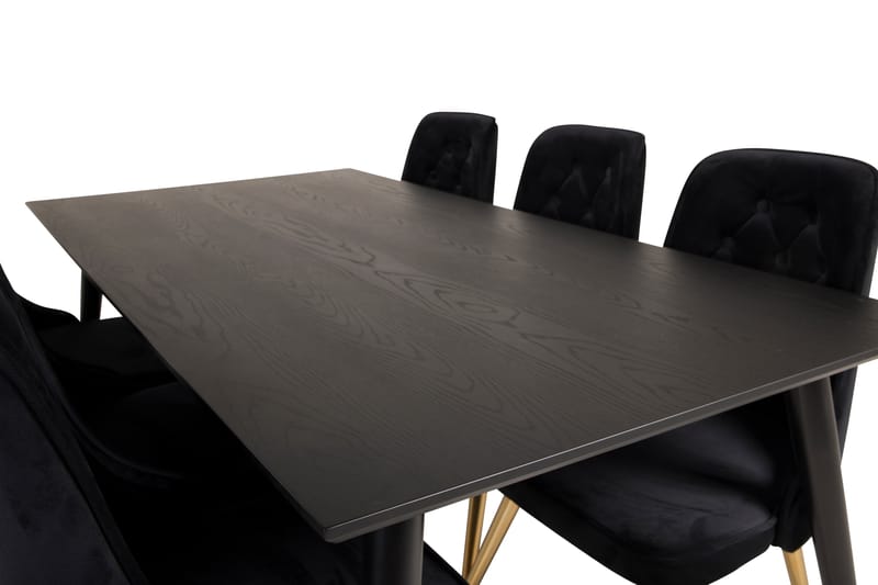 Dipp Matgrupp 180 cm Rektangulär med 6 Velvet Deluxe stolar - Svart/Guld - Möbler - Matplats - Matgrupp & matbord med stolar