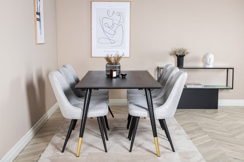 Dipp Matgrupp 180 cm Rektangulär med 6 Velvet Deluxe stolar - Svart/Guld - Möbler - Matplats - Matgrupp & matbord med stolar