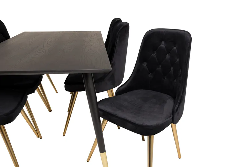 Dipp Matgrupp 180 cm Rektangulär med 6 Velvet Deluxe stolar - Svart/Guld - Möbler - Matplats - Matgrupp & matbord med stolar