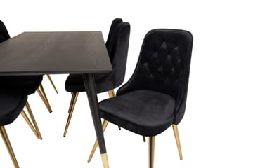 Dipp Matgrupp 180 cm Rektangulär med 6 Velvet Deluxe stolar - Svart/Guld - Möbler - Matplats - Matgrupp & matbord med stolar