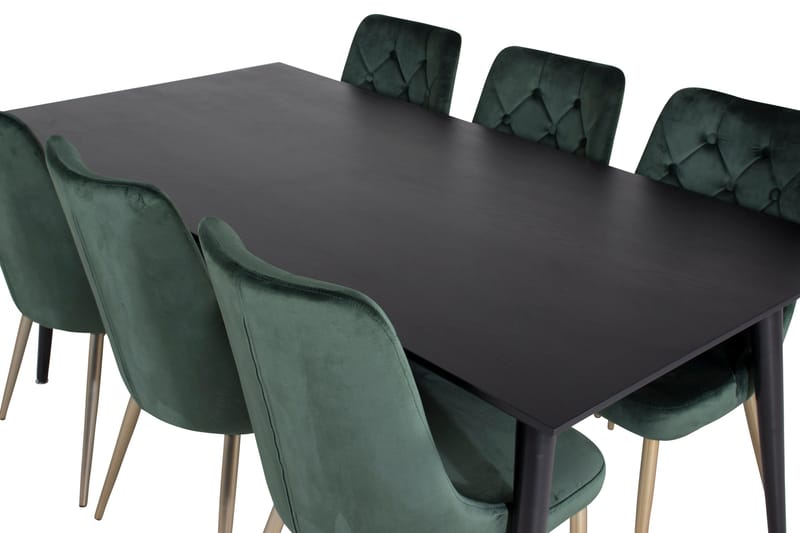 Dipp Matgrupp 180 cm Rektangulär med 6 Velvet Deluxe stolar - Svart/Guld - Möbler - Matplats - Matgrupp & matbord med stolar
