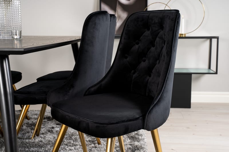 Dipp Matgrupp 180 cm Rektangulär med 6 Velvet Deluxe stolar - Svart/Guld - Möbler - Matplats - Matgrupp & matbord med stolar