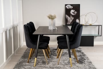 Dipp Matgrupp 180 cm Rektangulär med 6 Velvet Deluxe stolar - Svart/Guld - Möbler - Matplats - Matgrupp & matbord med stolar