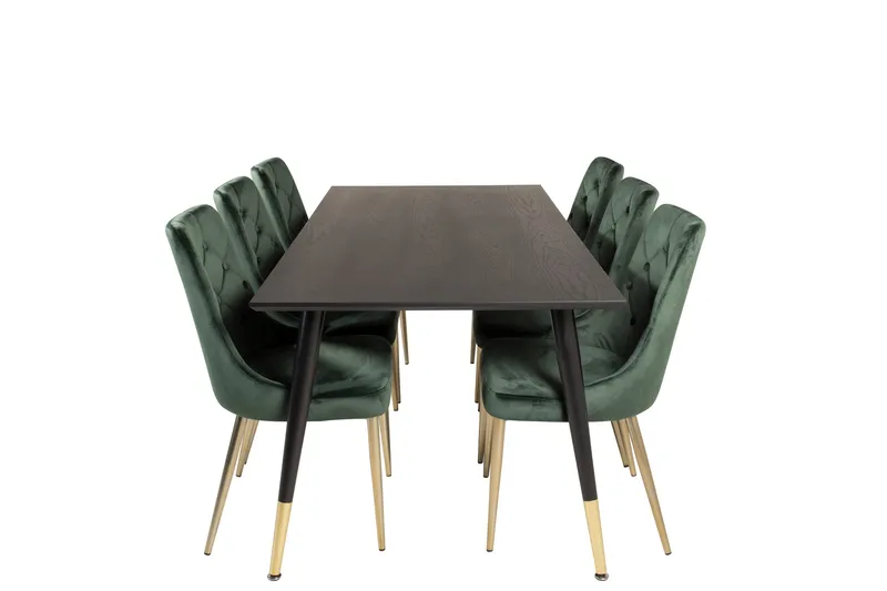 Dipp Matgrupp 180 cm Rektangulär med 6 Velvet Deluxe stolar, Svart/Guld