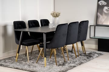 Dipp Matgrupp 180 cm Rektangulär med 6 Velvet Deluxe stolar - Svart/Guld - Möbler - Matplats - Matgrupp & matbord med stolar