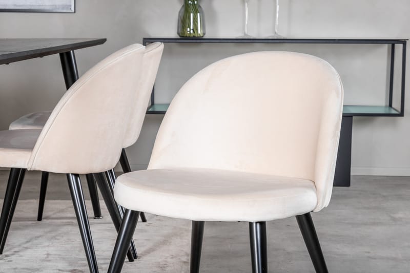Dipp Matgrupp 180 cm Rektangulär med 6 Velvet stolar - Beige - Möbler - Matplats - Matgrupp & matbord med stolar