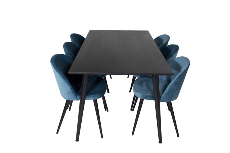 Dipp Matgrupp 180 cm Rektangulär med 6 Velvet stolar, Svart