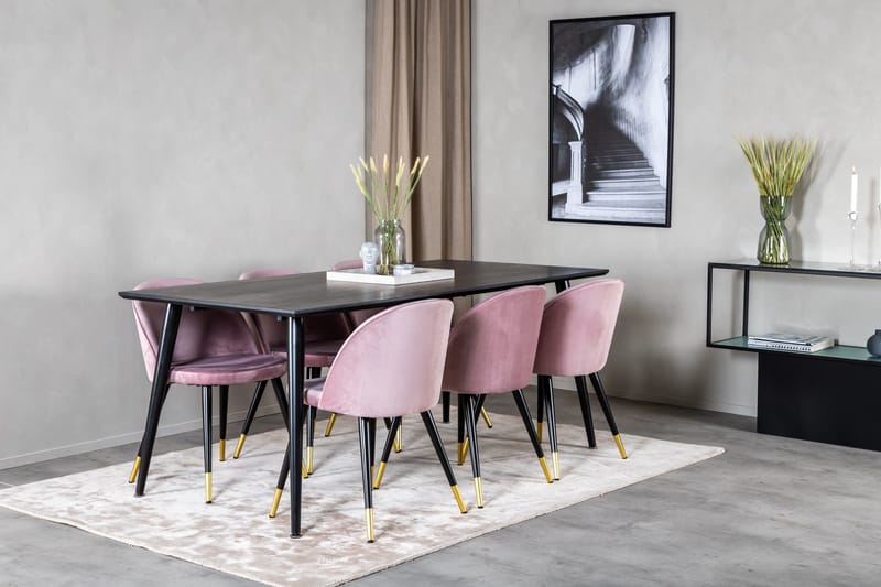 Dipp Matgrupp 180 cm Rektangulär med 6 Velvet stolar - Svart - Möbler - Matplats - Matgrupp & matbord med stolar
