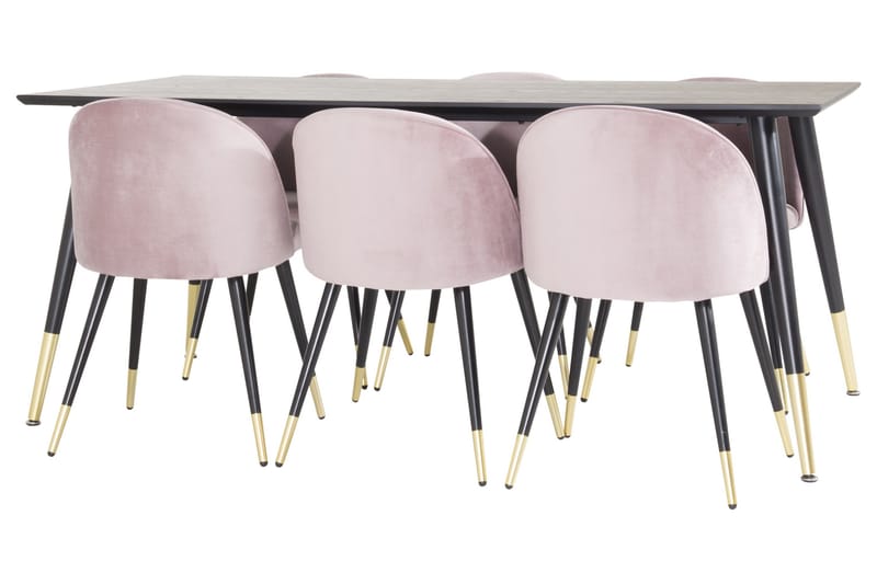 Dipp Matgrupp 180 cm Rektangulär med 6 Velvet stolar - Svart/Guld - Möbler - Matplats - Matgrupp & matbord med stolar