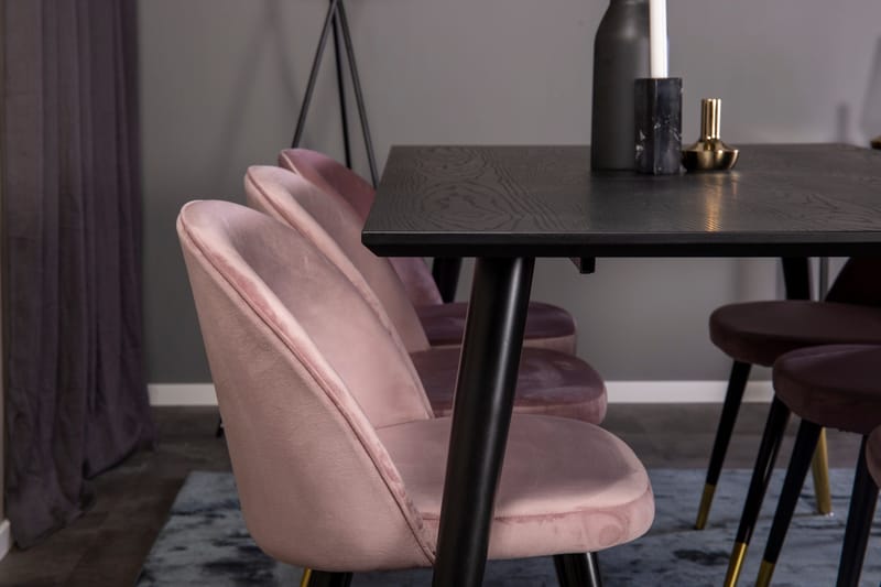 Dipp Matgrupp 180 cm Rektangulär med 6 Velvet stolar - Svart/Guld - Möbler - Matplats - Matgrupp & matbord med stolar