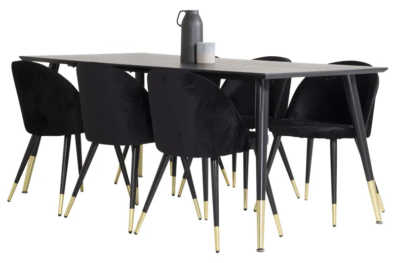 Dipp Matgrupp 180 cm Rektangulär med 6 Velvet stolar - Möbler - Matplats - Matgrupp & matbord med stolar