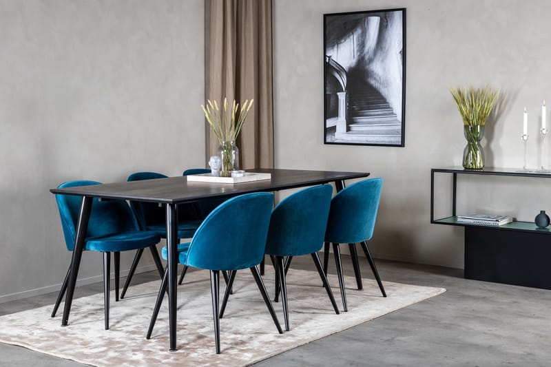 Dipp Matgrupp 180 cm Rektangulär med 6 Velvet stolar - Möbler - Matplats - Matgrupp & matbord med stolar