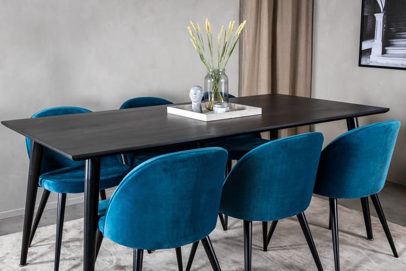 Dipp Matgrupp 180 cm Rektangulär med 6 Velvet stolar - Möbler - Matplats - Matgrupp & matbord med stolar