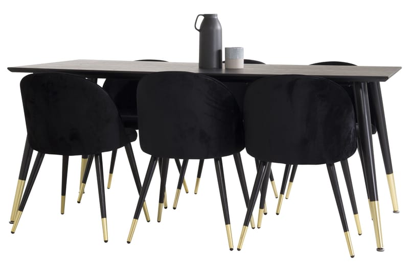 Dipp Matgrupp 180 cm Rektangulär med 6 Velvet stolar - Möbler - Matplats - Matgrupp & matbord med stolar