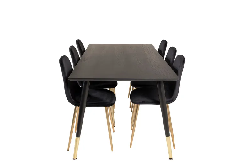 Dipp Matgrupp 180 cm Rektangulär med 6 Polar stolar, Svart/Guld