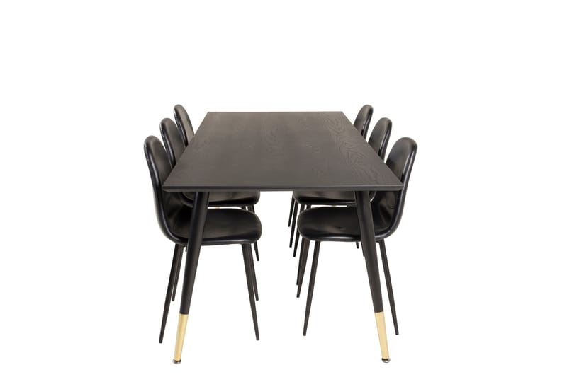 Dipp Matgrupp 180 cm Rektangulär med 6 Polar stolar, Svart/Guld