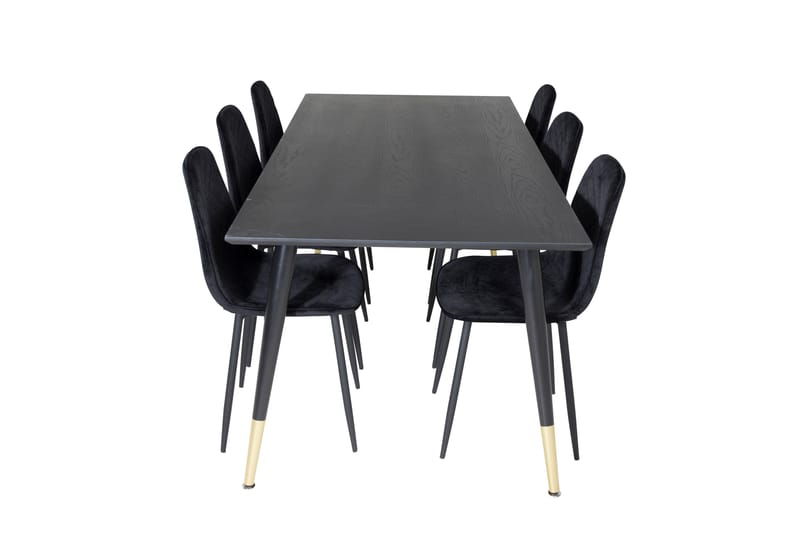 Dipp Matgrupp 180 cm Rektangulär med 6 Polar stolar, Svart/Guld