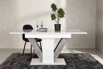 Disa Utdragbart Rektangulärt Matbord 120–160 cm med Betongutseende - Vit - Möbler - Matplats - Matbord & köksbord